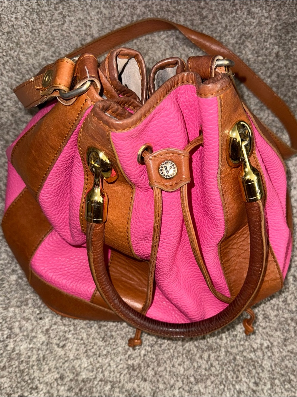 Valentina Pink Pebbled Leather Shoulder Bag